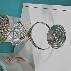 GODINGER Crystal Diamond Cut Ring Wedding Votive Tea Light Candle Holder 7" Tall